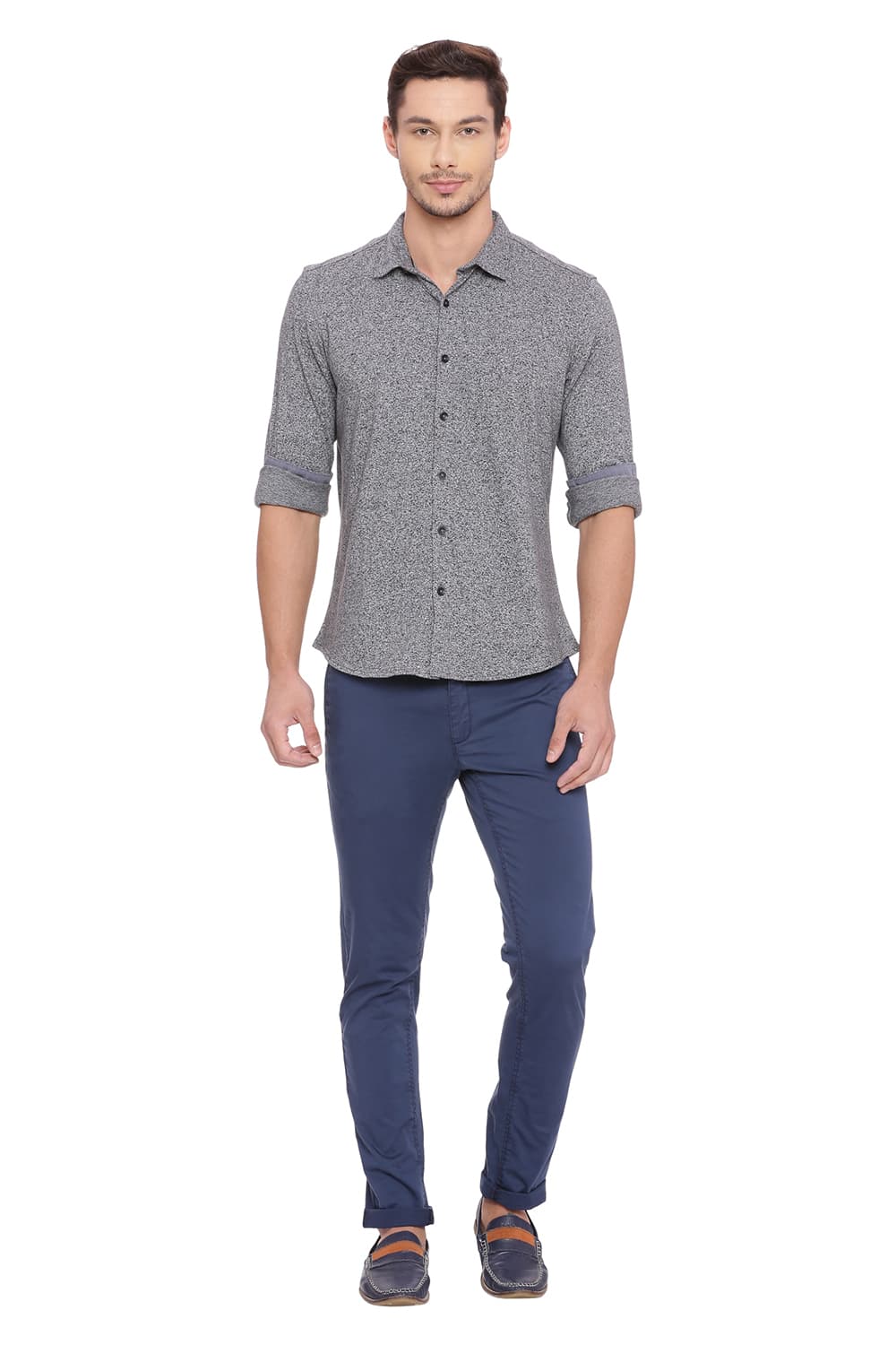 BASICS SLIM FIT BLUE KNIT SHIRT