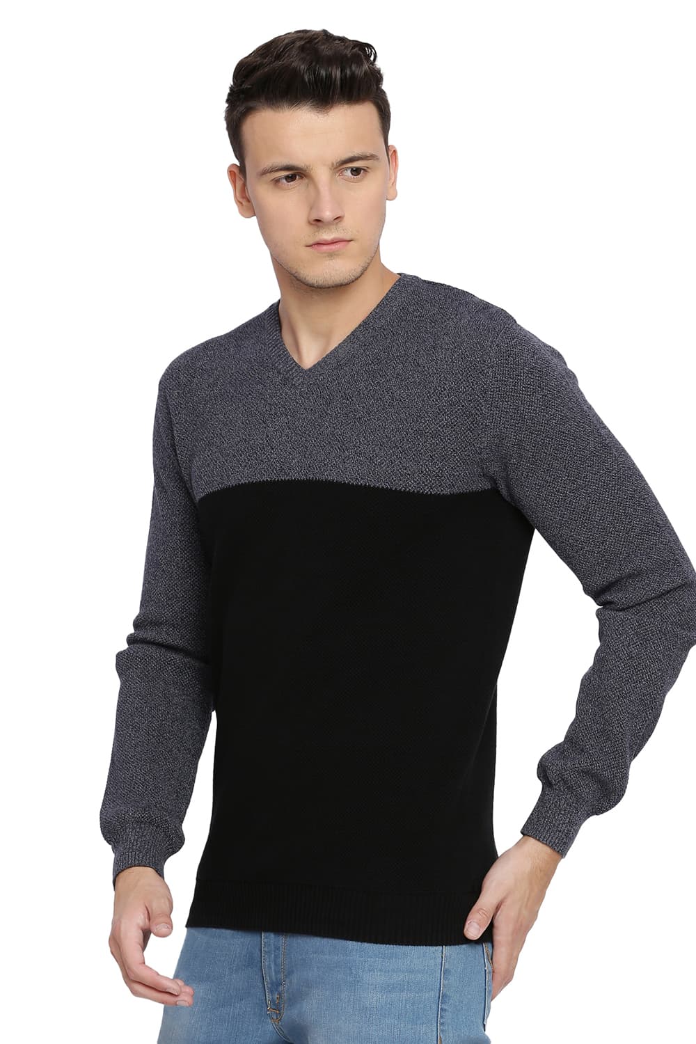 BASICS MUSCLE FIT V NECK SWEATER