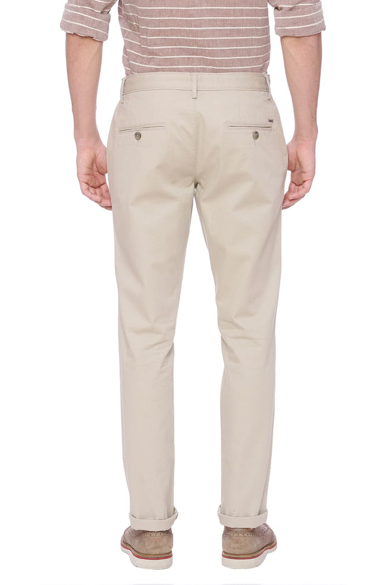 BASICS TAPERED FIT BEIGE STRETCH TROUSER