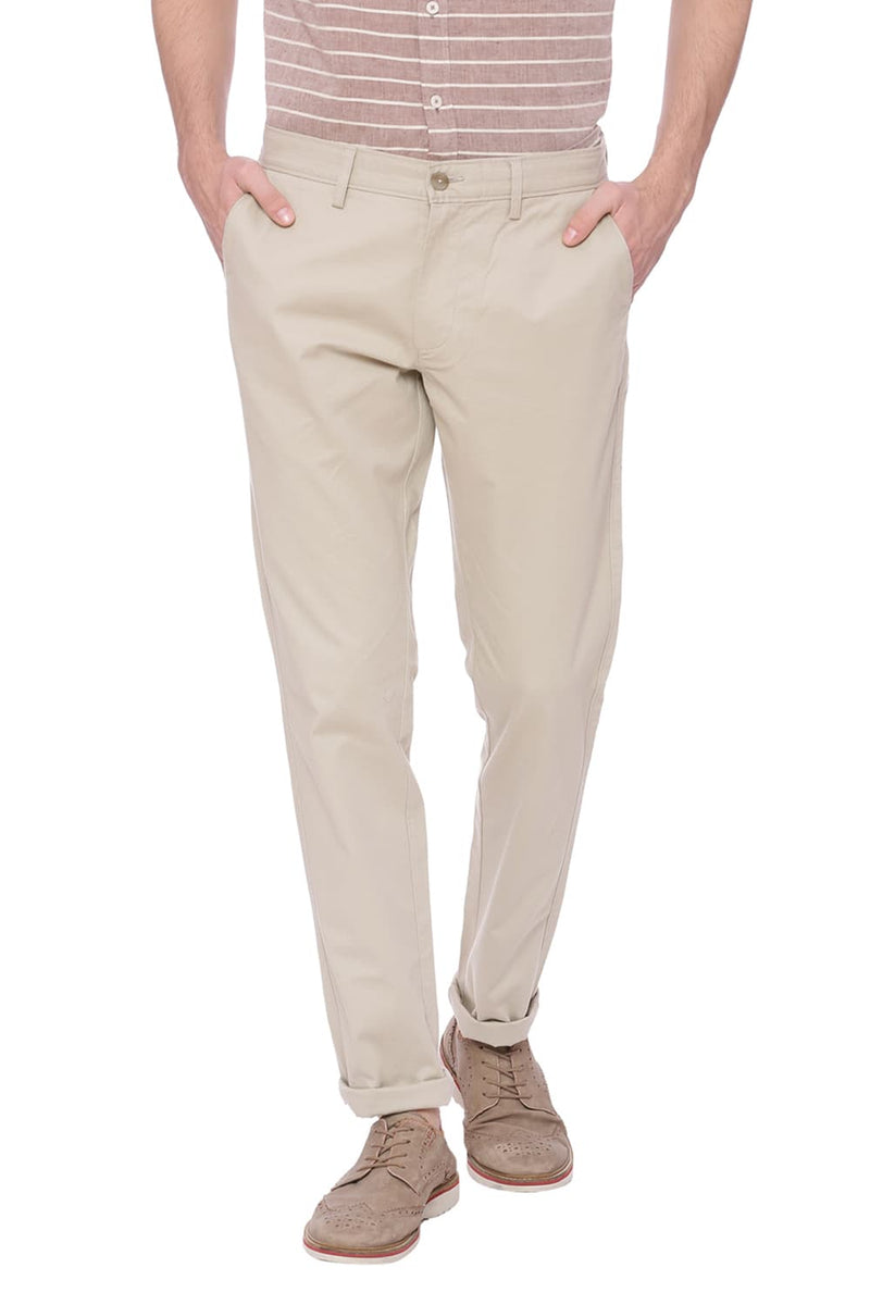 BASICS TAPERED FIT BEIGE STRETCH TROUSER