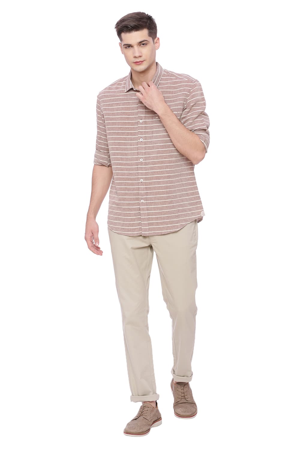 BASICS TAPERED FIT BEIGE STRETCH TROUSER