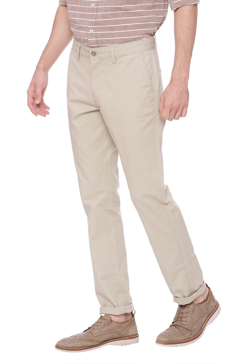 BASICS TAPERED FIT BEIGE STRETCH TROUSER