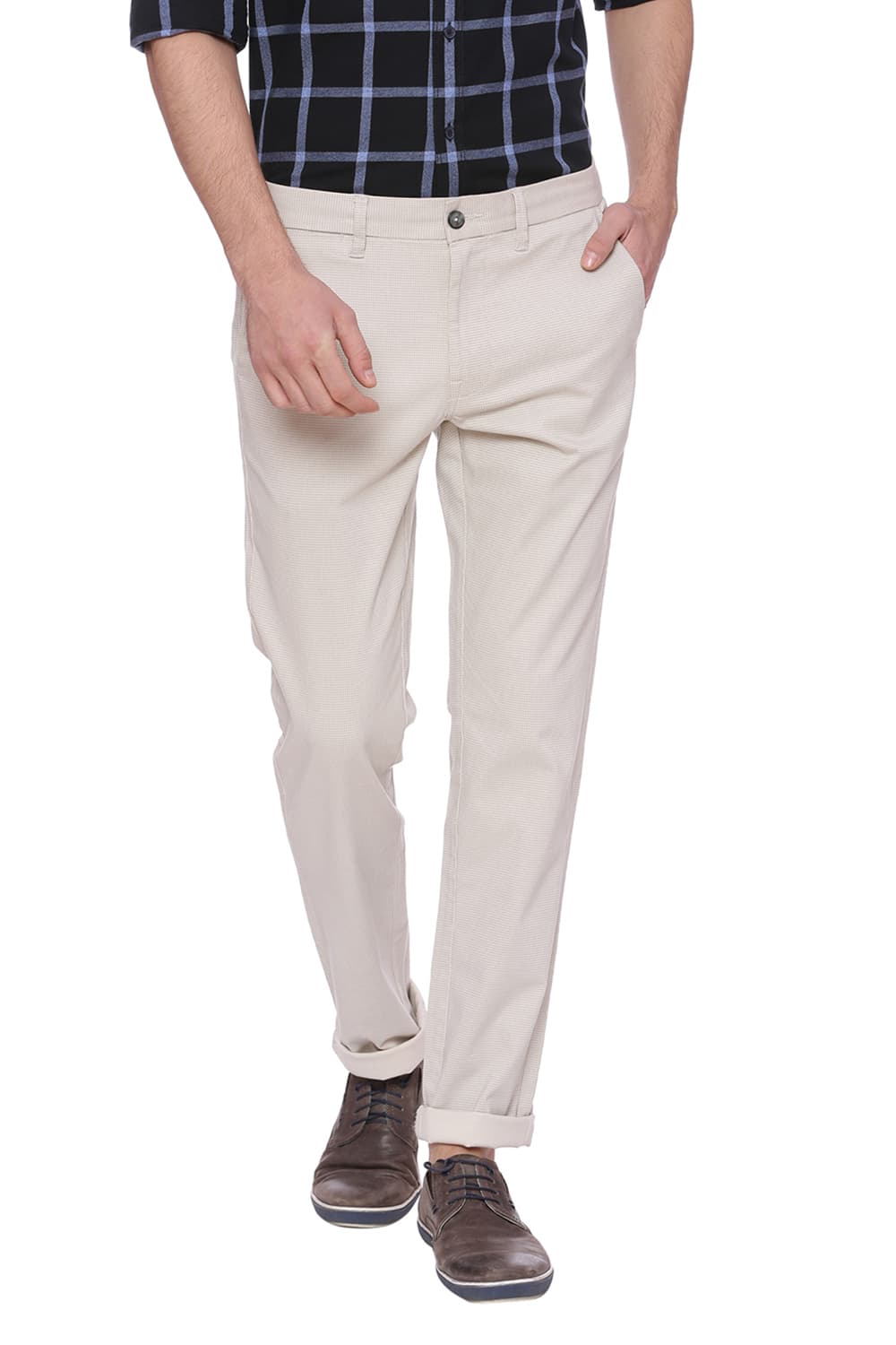 BASICS TAPERED FIT PRINTED STRETCH TROUSER