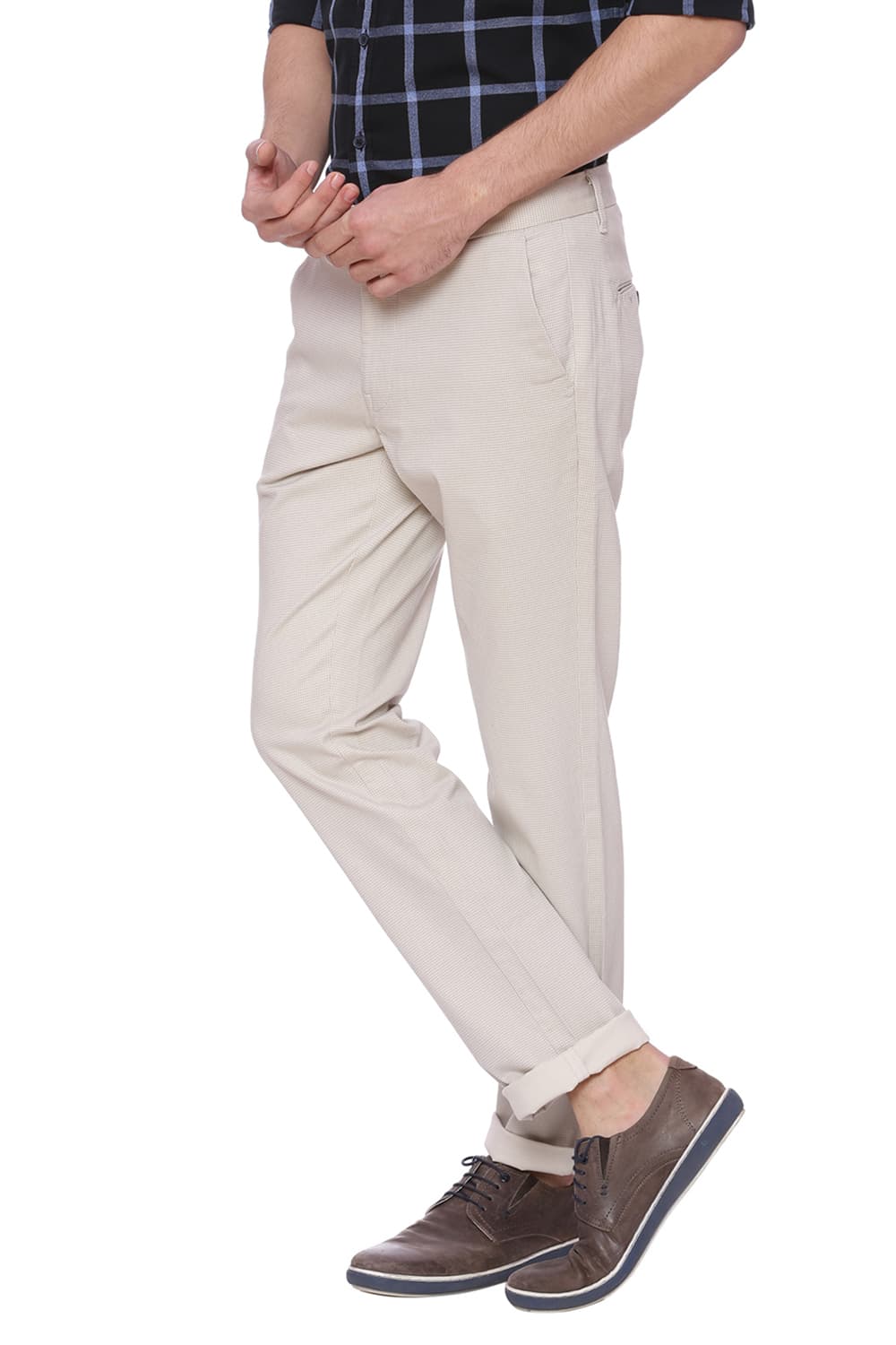 BASICS TAPERED FIT PRINTED STRETCH TROUSER