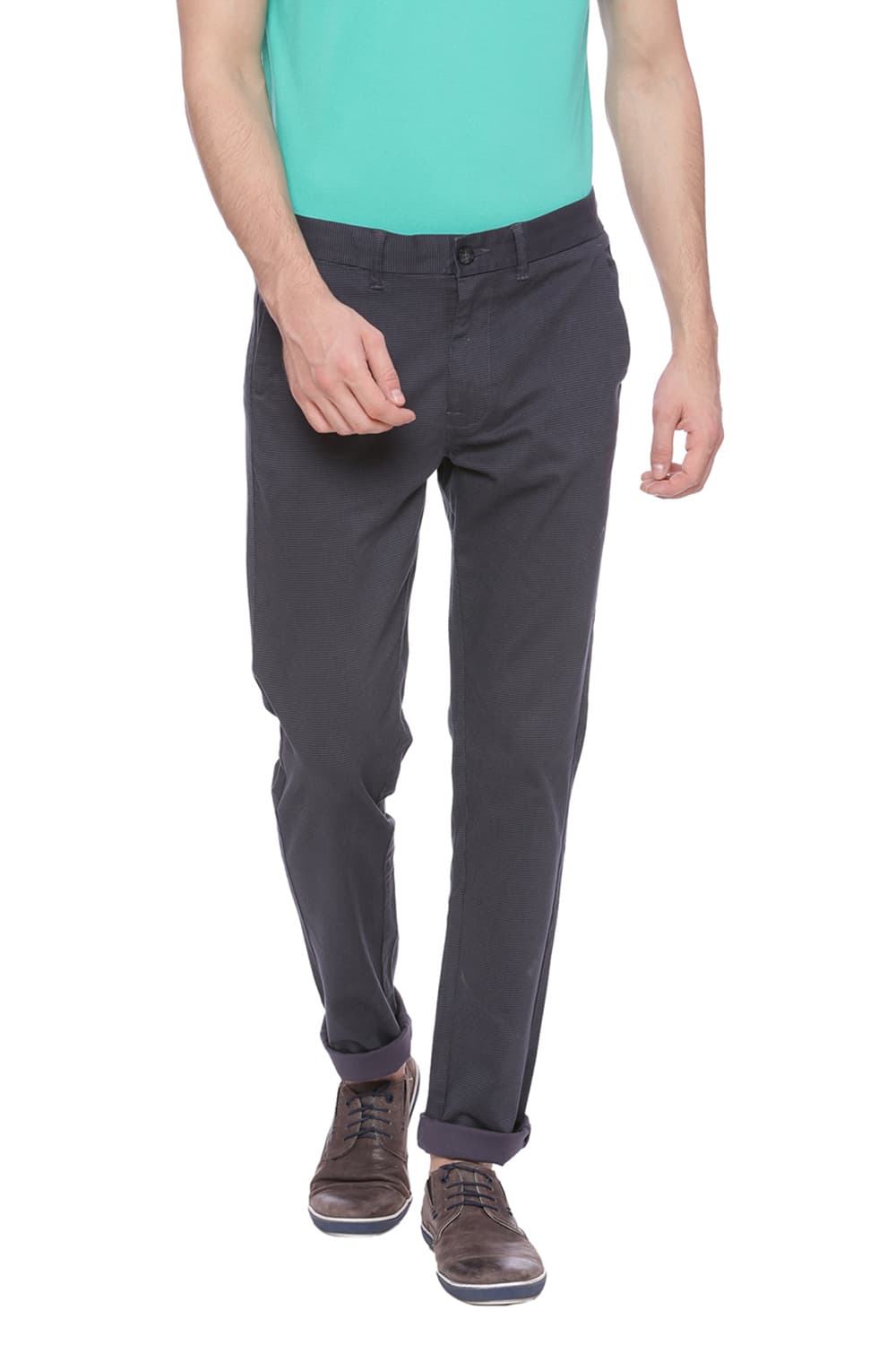 BASICS TAPERED FIT PRINTED STRETCH TROUSER