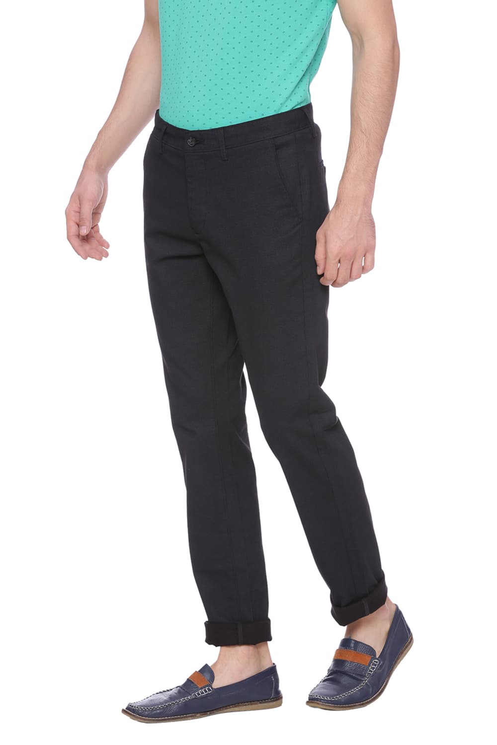 BASICS TAPERED FIT PRINTED STRETCH TROUSER