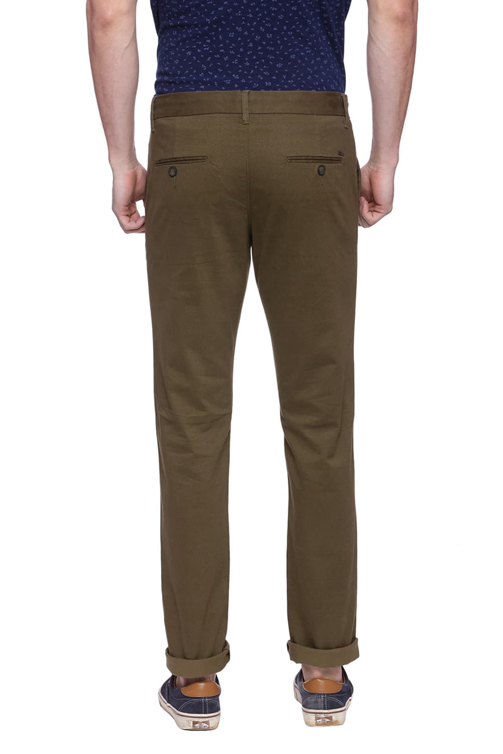 BASICS TAPERED FIT PRINTED STRETCH TROUSER