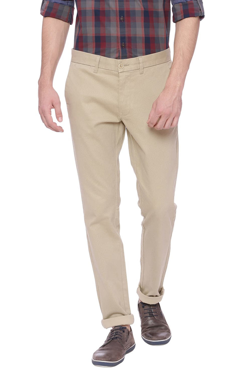 BASICS TAPERED FIT PRINTED STRETCH TROUSER