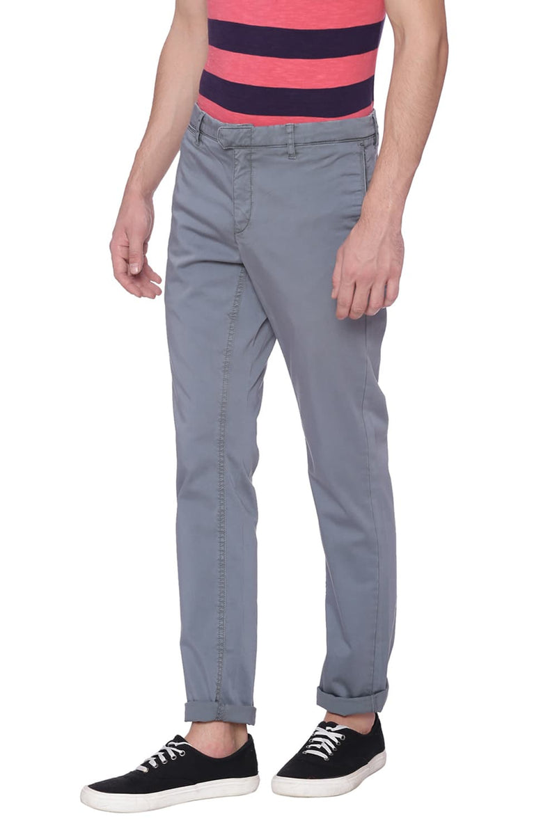 BASICS TAPERED FIT SATIN STRETCH TROUSER