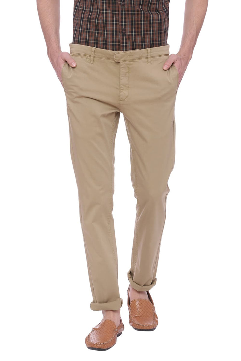 BASICS TAPERED FIT SATIN STRETCH TROUSER