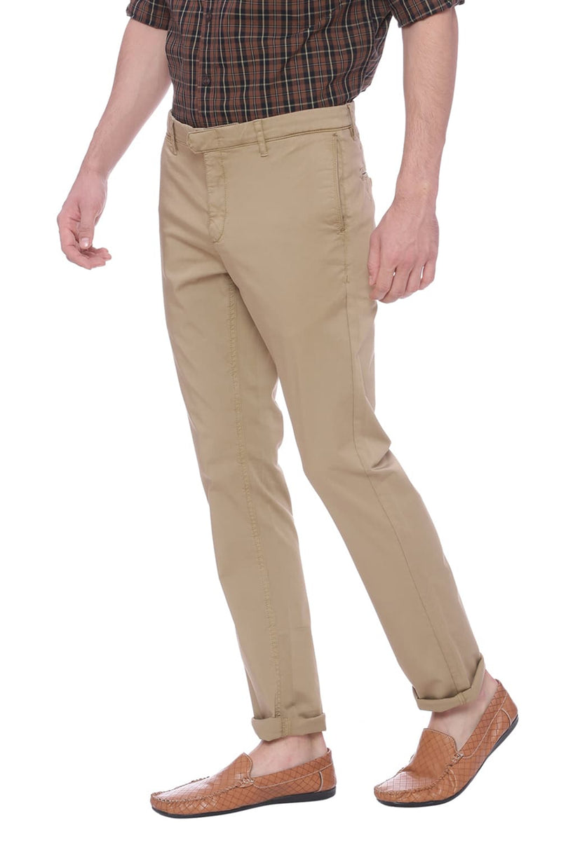 BASICS TAPERED FIT SATIN STRETCH TROUSER