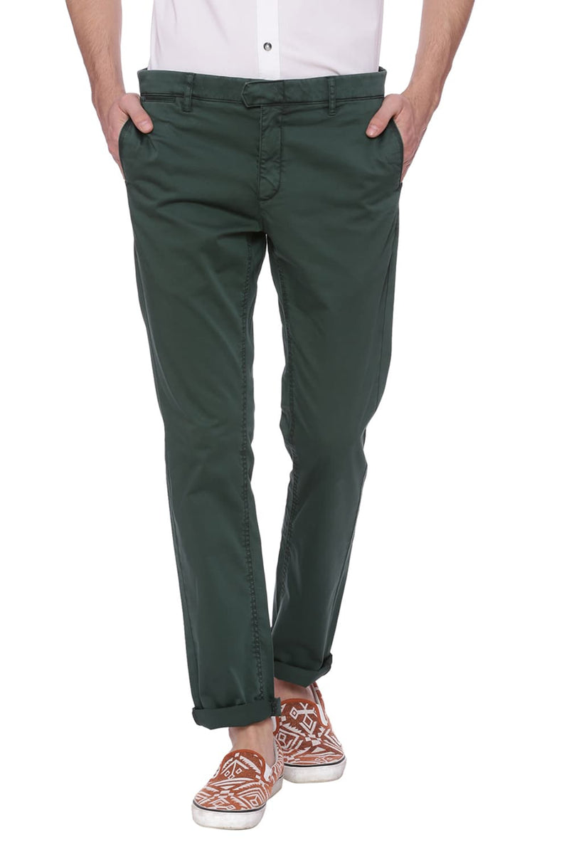 BASICS TAPERED FIT SATIN STRETCH TROUSER