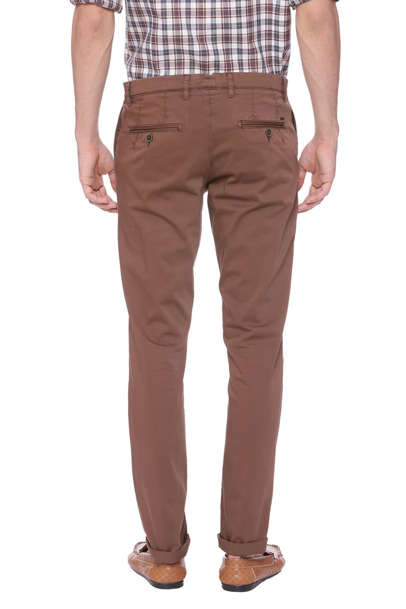 BASICS TAPERED FIT SATIN STRETCH TROUSER