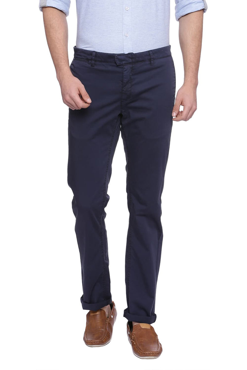 BASICS TAPERED FIT SATIN STRETCH TROUSER