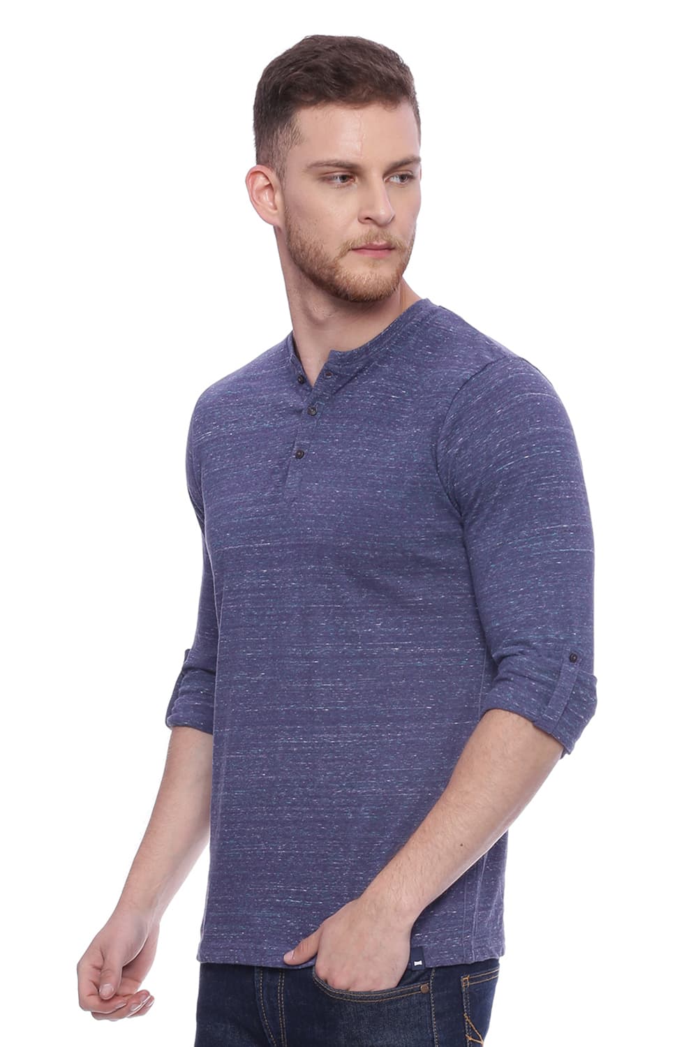 BASICS MUSCLE FIT HENLEY T SHIRT