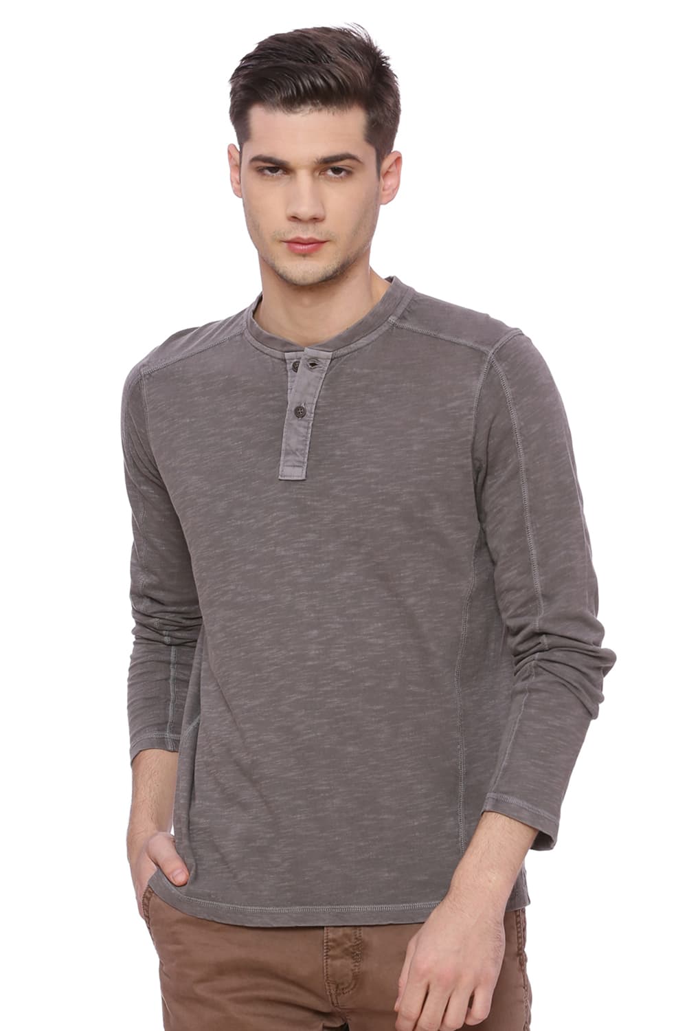 BASICS MUSCLE FIT HENLEY T SHIRT