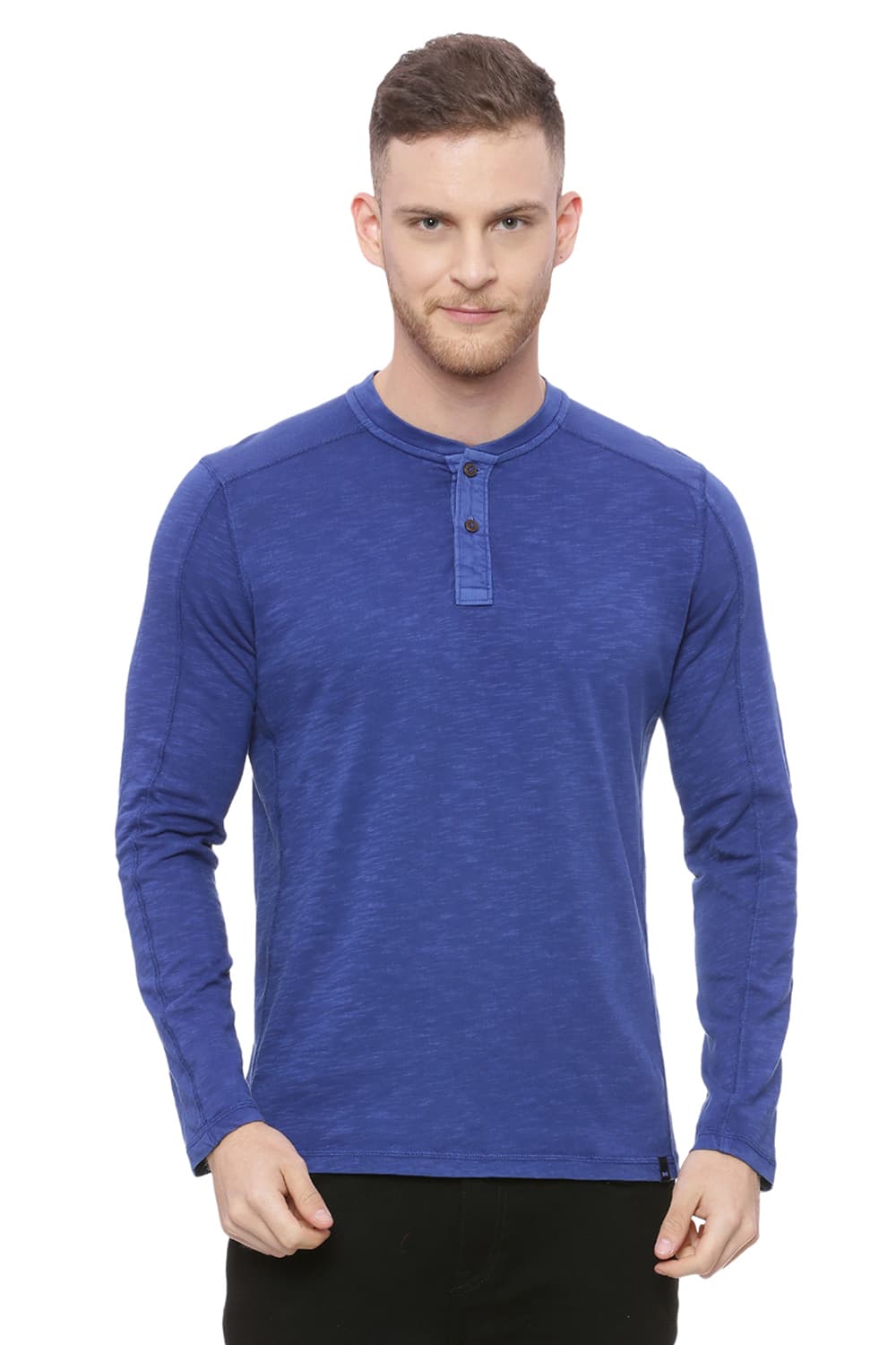 BASICS MUSCLE FIT HENLEY T SHIRT