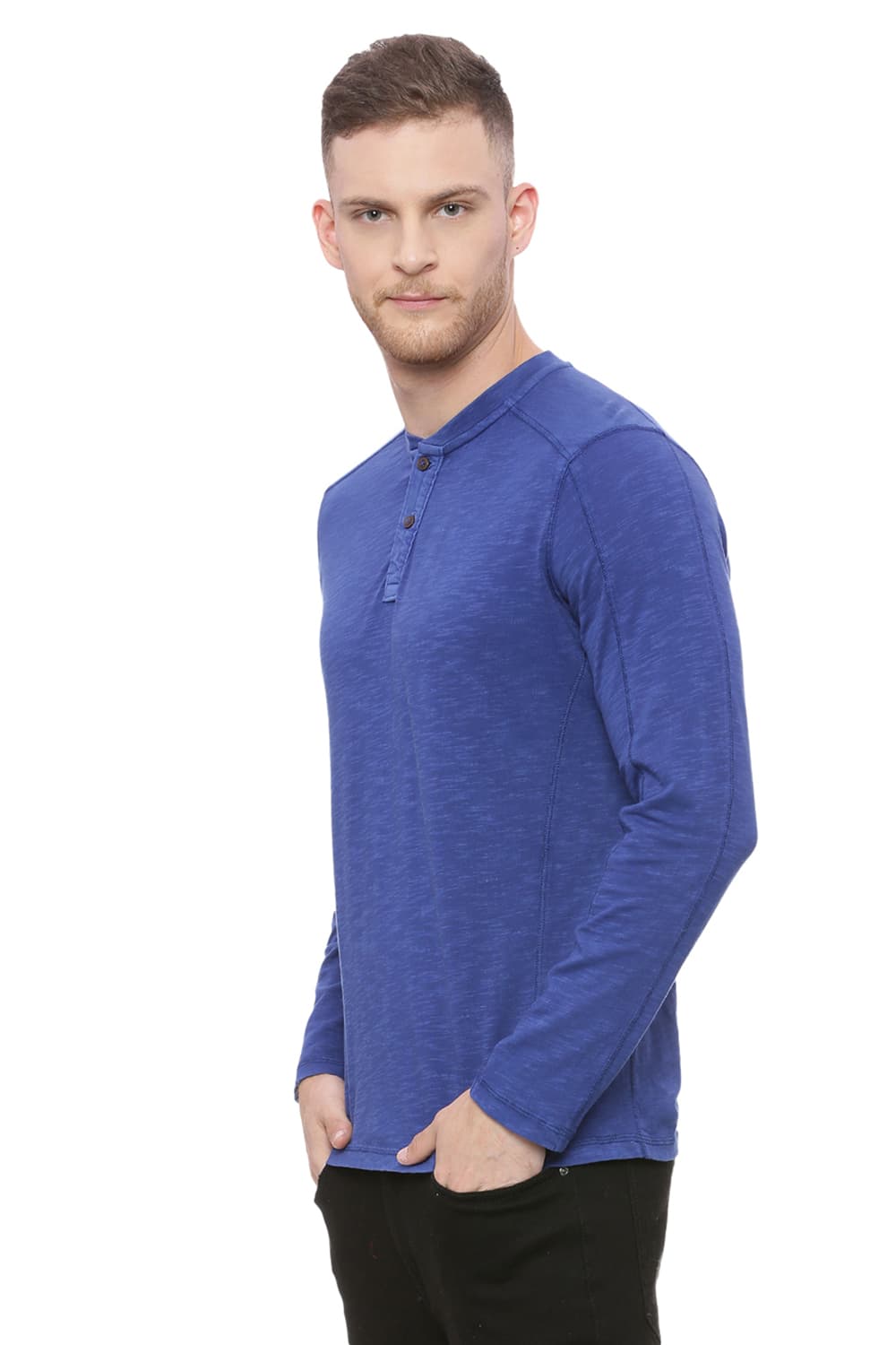 BASICS MUSCLE FIT HENLEY T SHIRT