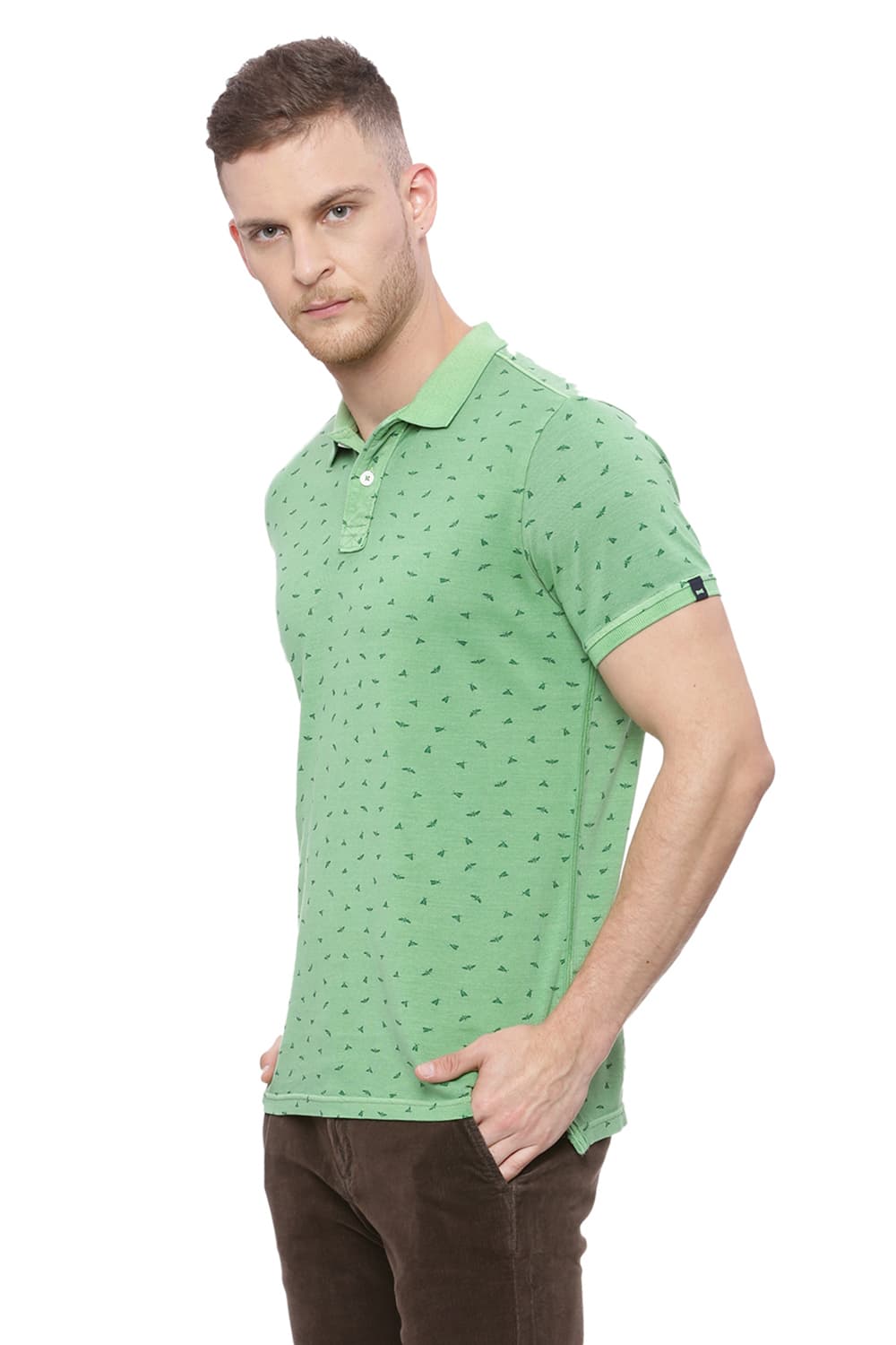 BASICS MUSCLE FIT PRINTED POLO T SHIRT