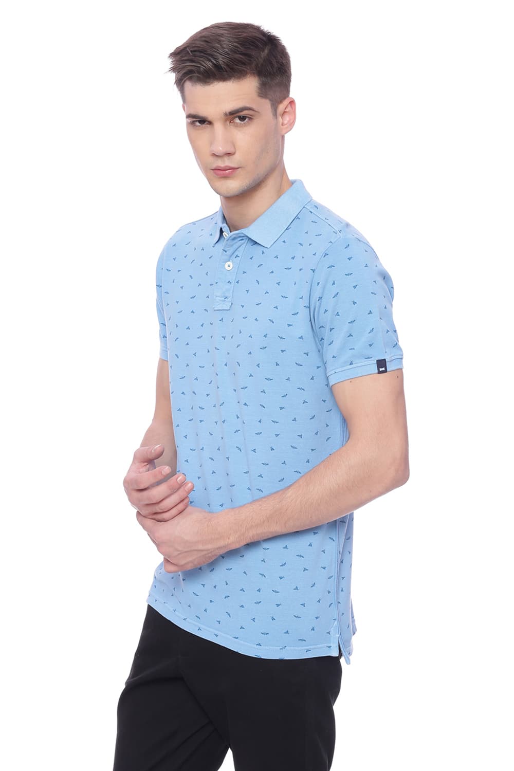 BASICS MUSCLE FIT PRINTED POLO T SHIRT