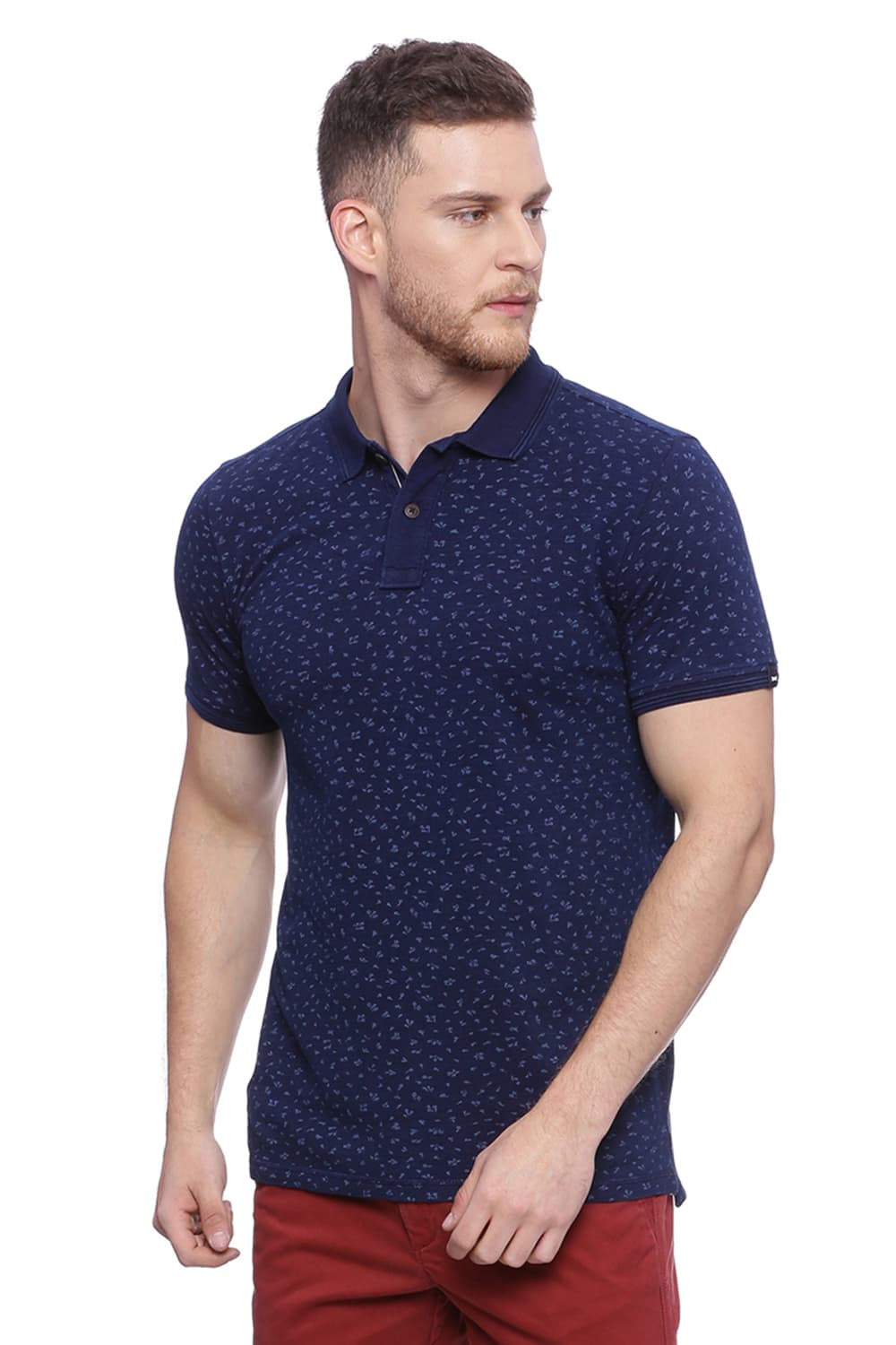 BASICS MUSCLE FIT PRINTED POLO T SHIRT