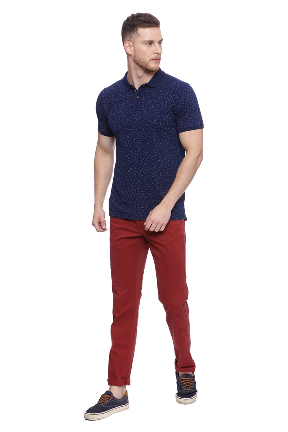 BASICS MUSCLE FIT PRINTED POLO T SHIRT