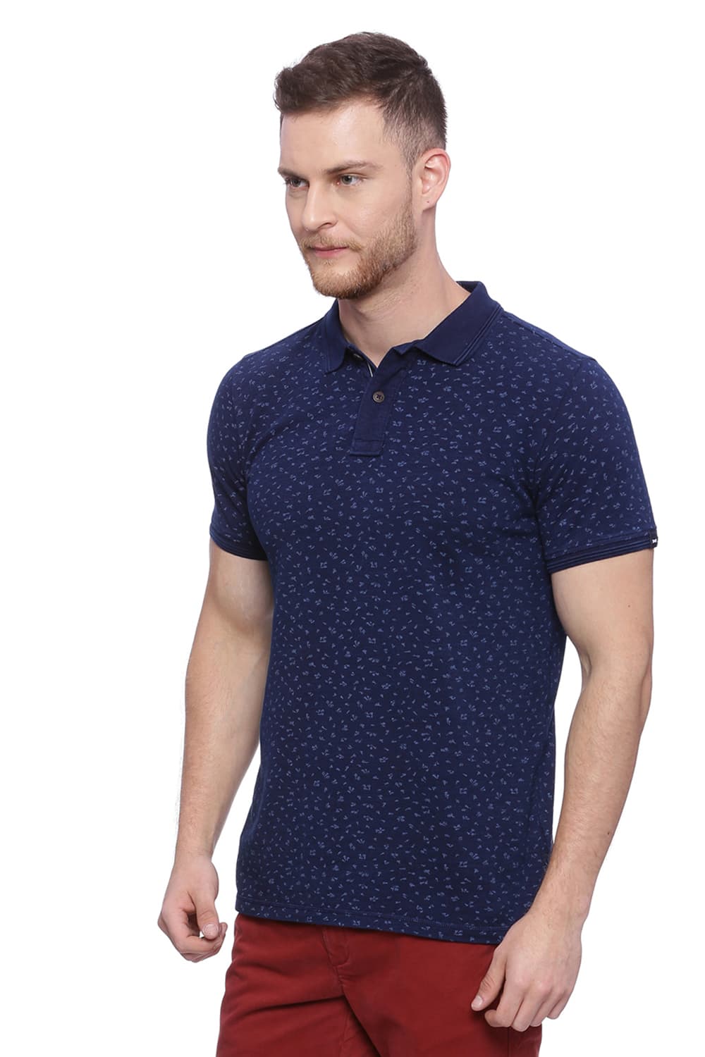 BASICS MUSCLE FIT PRINTED POLO T SHIRT