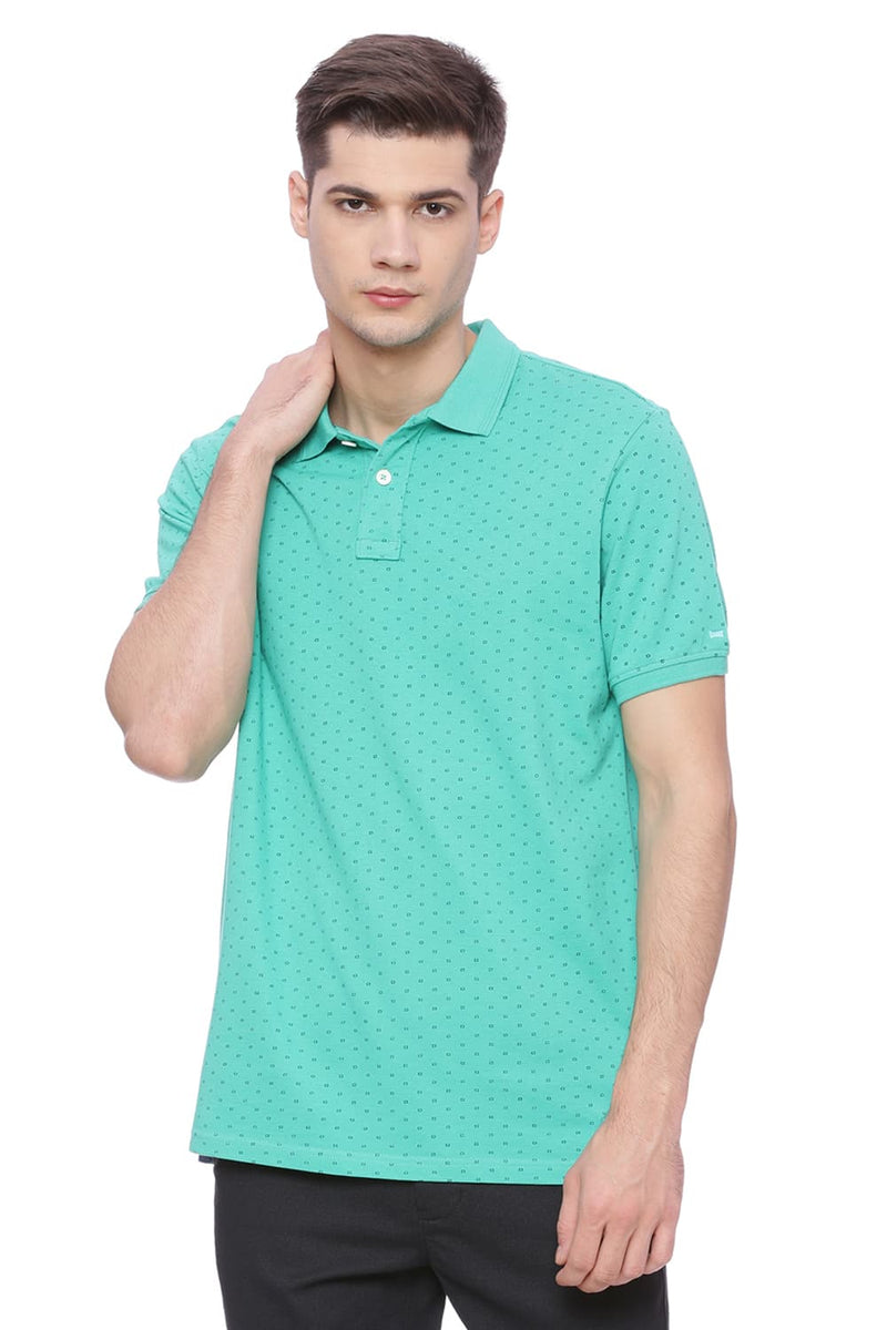 BASICS MUSCLE FIT PRINTED POLO T SHIRT