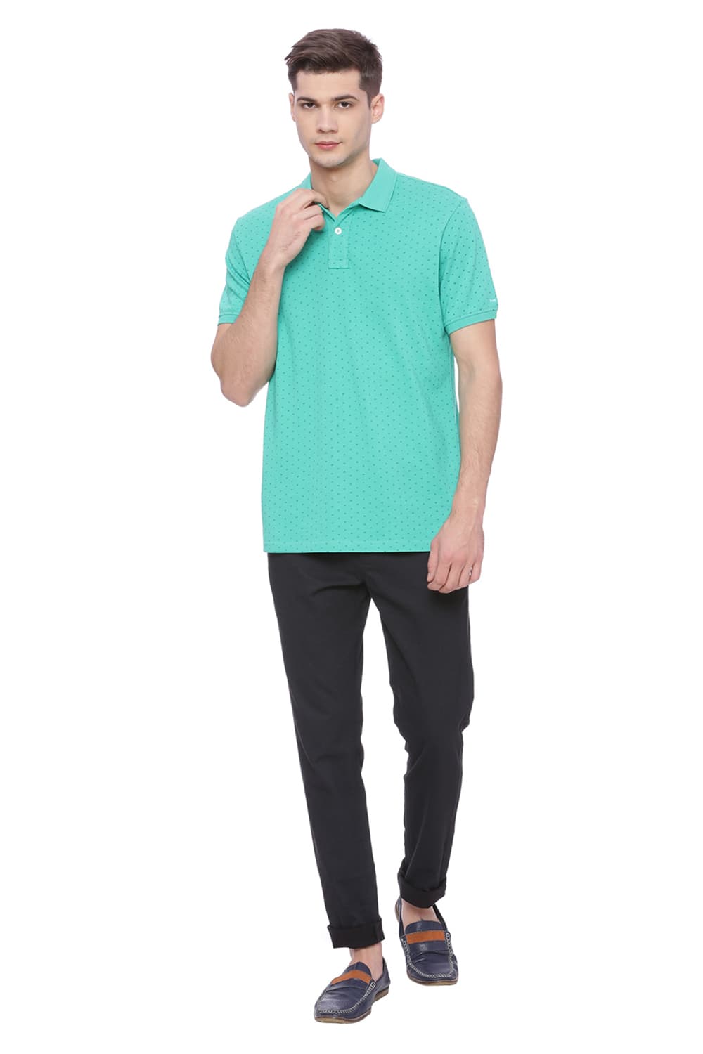 BASICS MUSCLE FIT PRINTED POLO T SHIRT