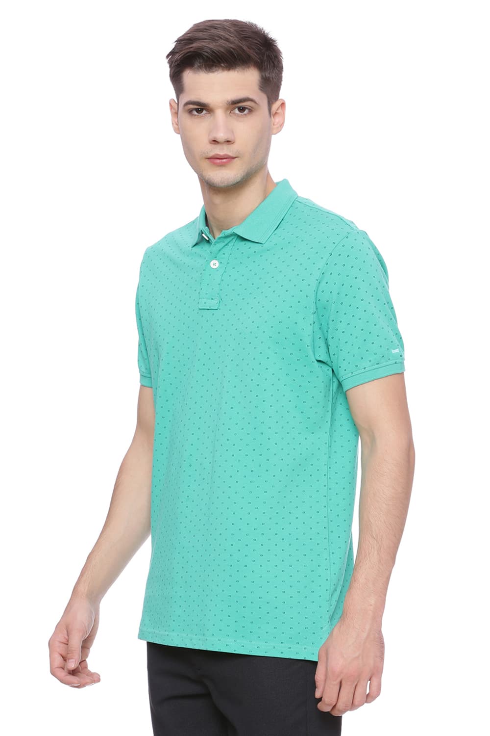 BASICS MUSCLE FIT PRINTED POLO T SHIRT