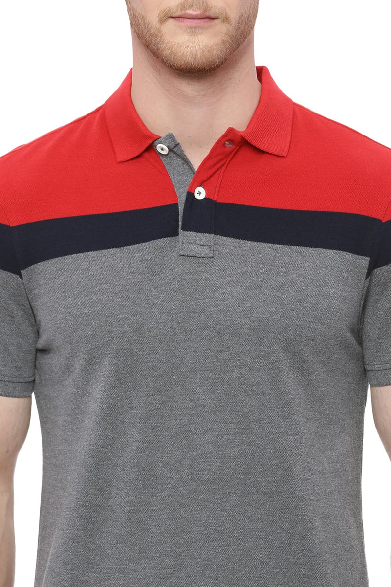 BASICS MUSCLE FIT STRIPE POLO T SHIRT