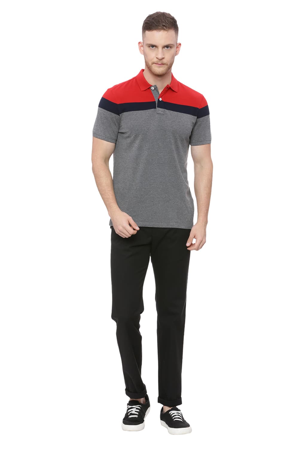 BASICS MUSCLE FIT STRIPE POLO T SHIRT