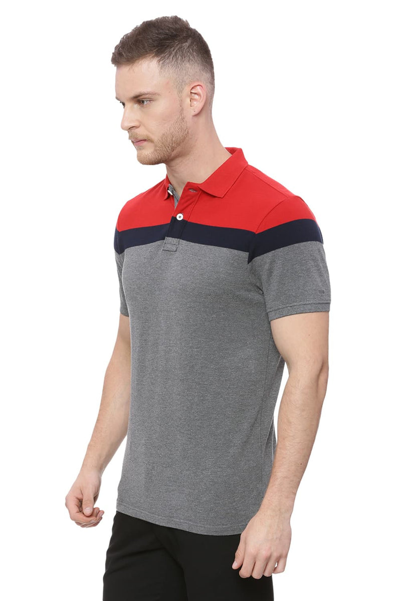 BASICS MUSCLE FIT STRIPE POLO T SHIRT