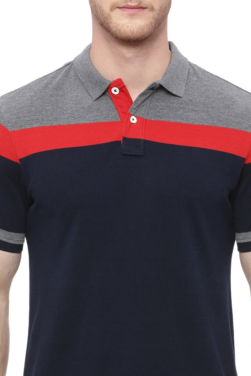 BASICS MUSCLE FIT STRIPE POLO T SHIRT