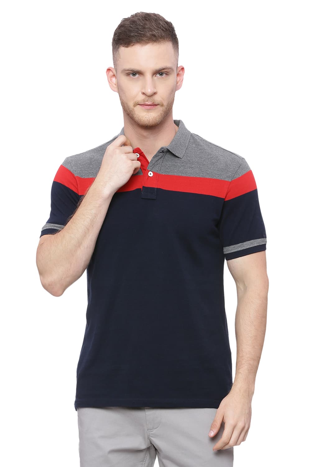 BASICS MUSCLE FIT STRIPE POLO T SHIRT