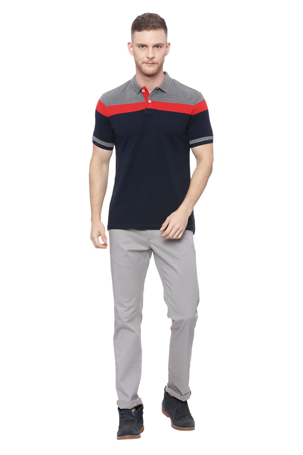 BASICS MUSCLE FIT STRIPE POLO T SHIRT