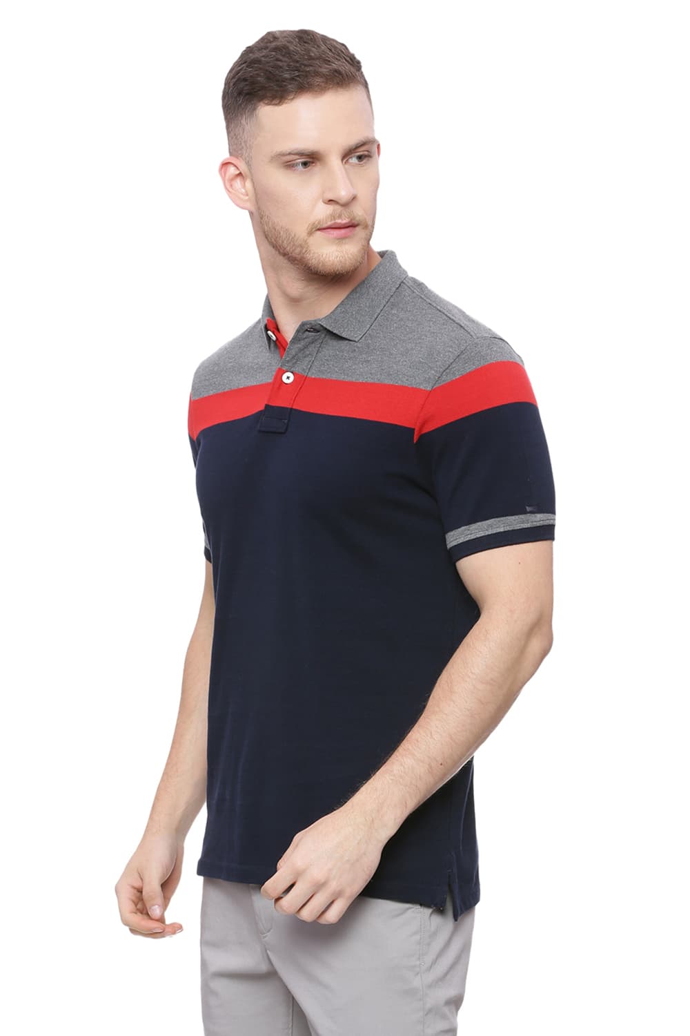 BASICS MUSCLE FIT STRIPE POLO T SHIRT