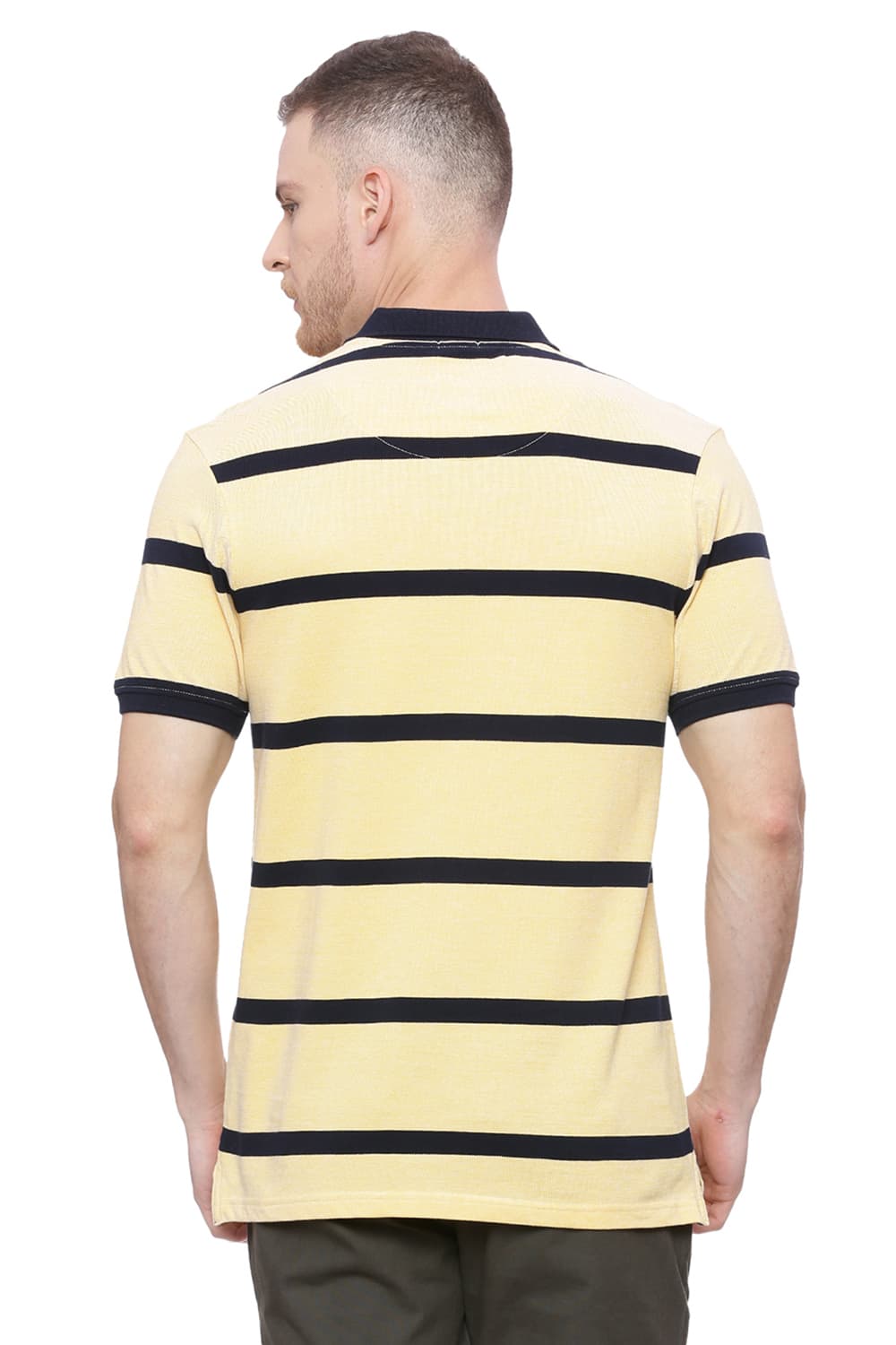 BASICS MUSCLE FIT STRIPED RUGBY POLO T SHIRT