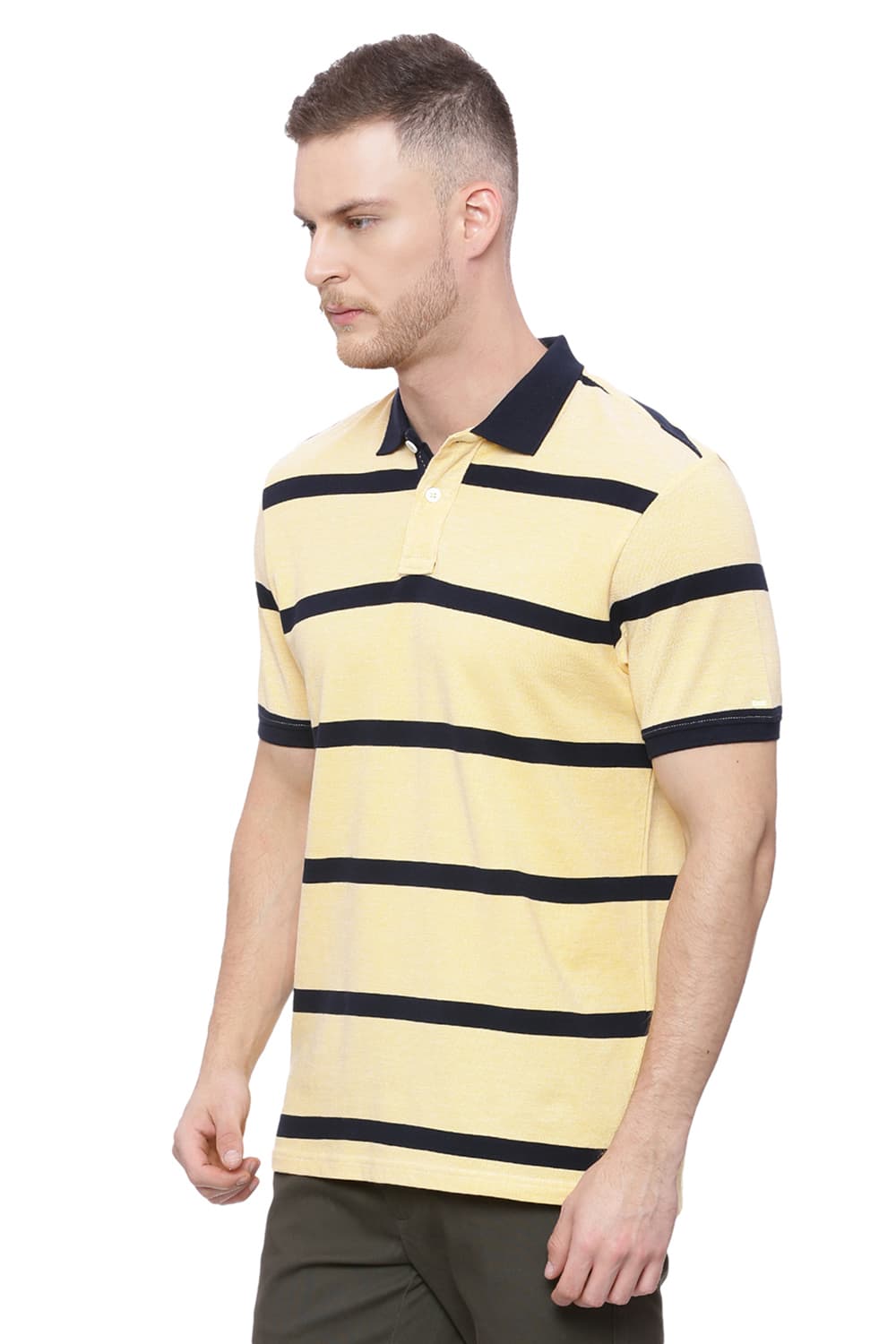 BASICS MUSCLE FIT STRIPED RUGBY POLO T SHIRT