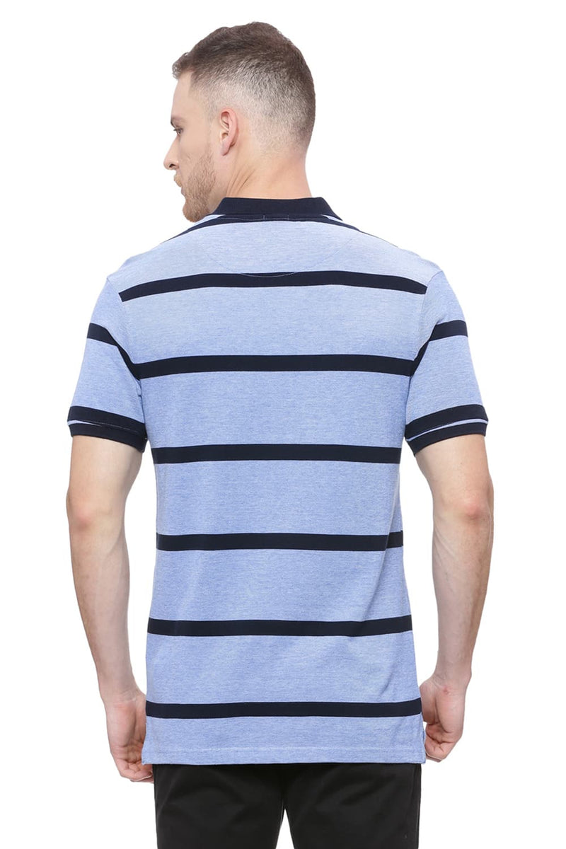 BASICS MUSCLE FIT STRIPED RUGBY POLO T SHIRT