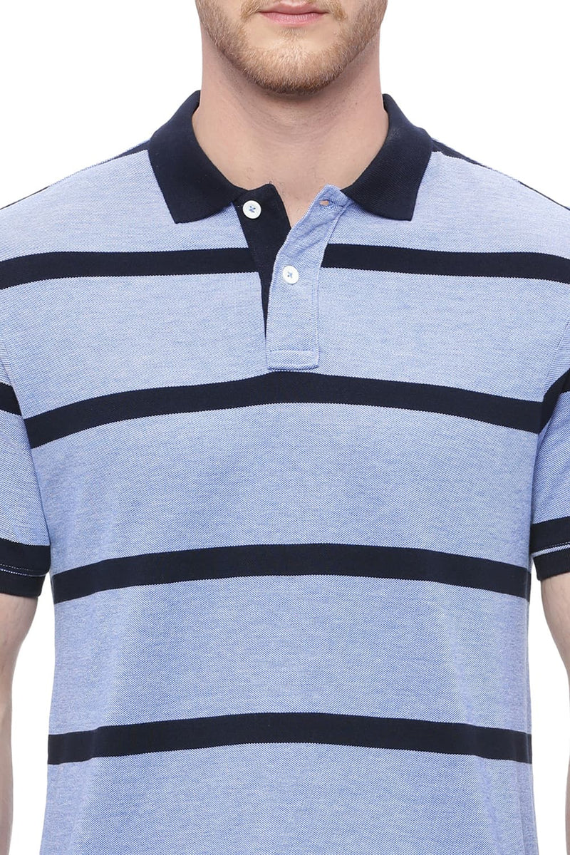 BASICS MUSCLE FIT STRIPED RUGBY POLO T SHIRT