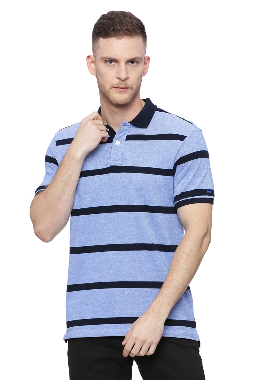 BASICS MUSCLE FIT STRIPED RUGBY POLO T SHIRT