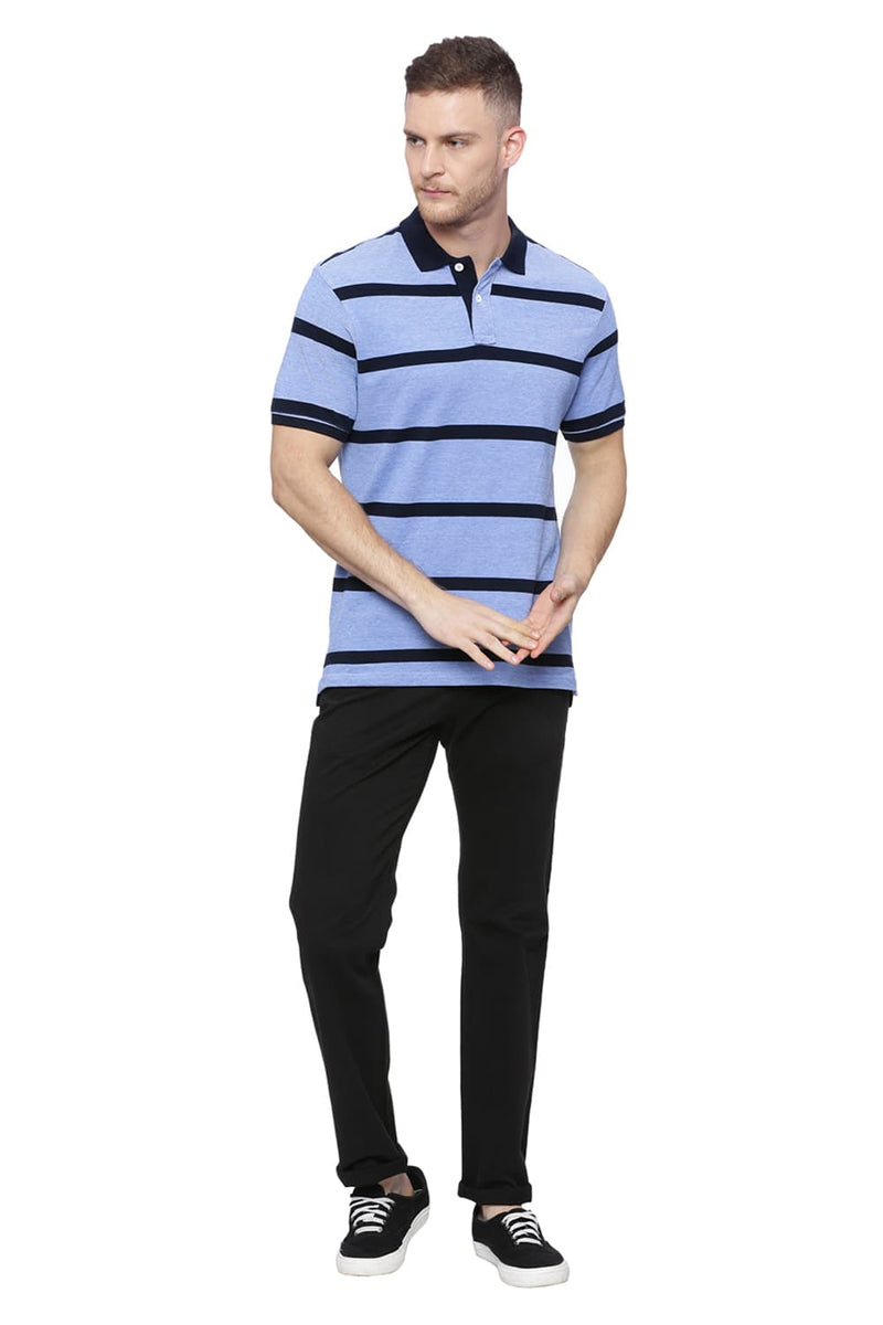 BASICS MUSCLE FIT STRIPED RUGBY POLO T SHIRT