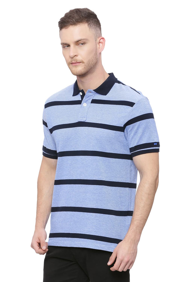 BASICS MUSCLE FIT STRIPED RUGBY POLO T SHIRT