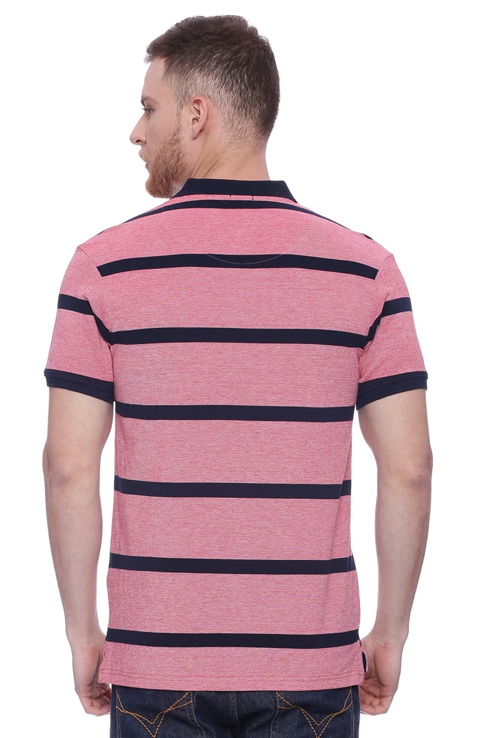 BASICS MUSCLE FIT STRIPED RUGBY POLO T SHIRT