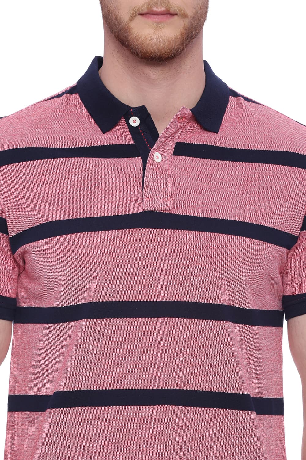 BASICS MUSCLE FIT STRIPED RUGBY POLO T SHIRT