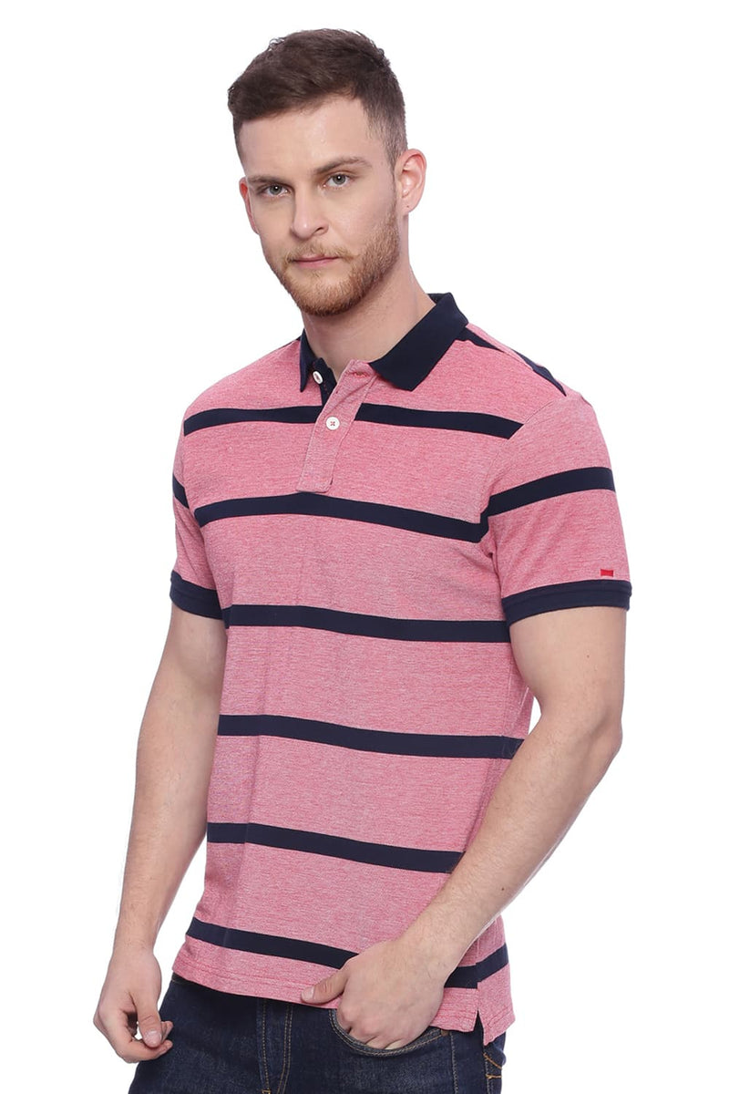 BASICS MUSCLE FIT STRIPED RUGBY POLO T SHIRT