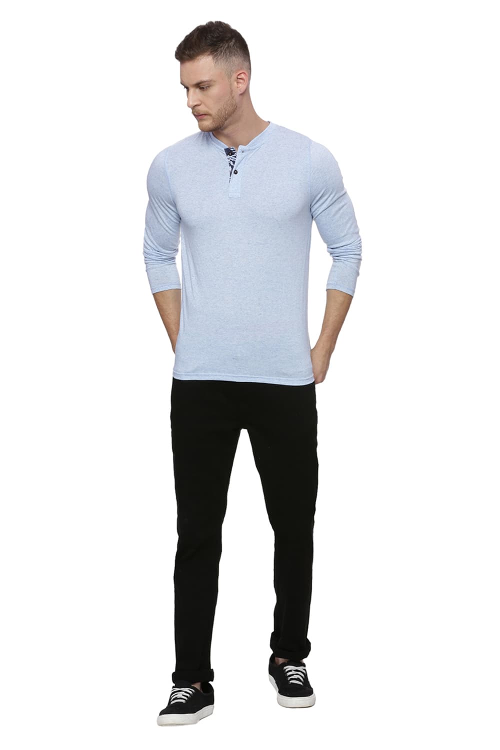 BASICS MUSCLE FIT HENLEY LONG SLEEVE T SHIRT