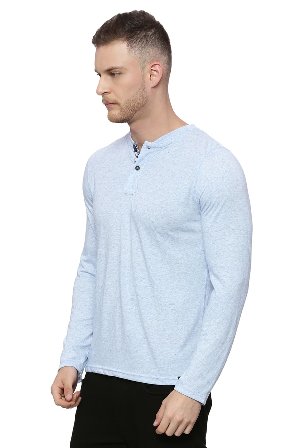 BASICS MUSCLE FIT HENLEY LONG SLEEVE T SHIRT