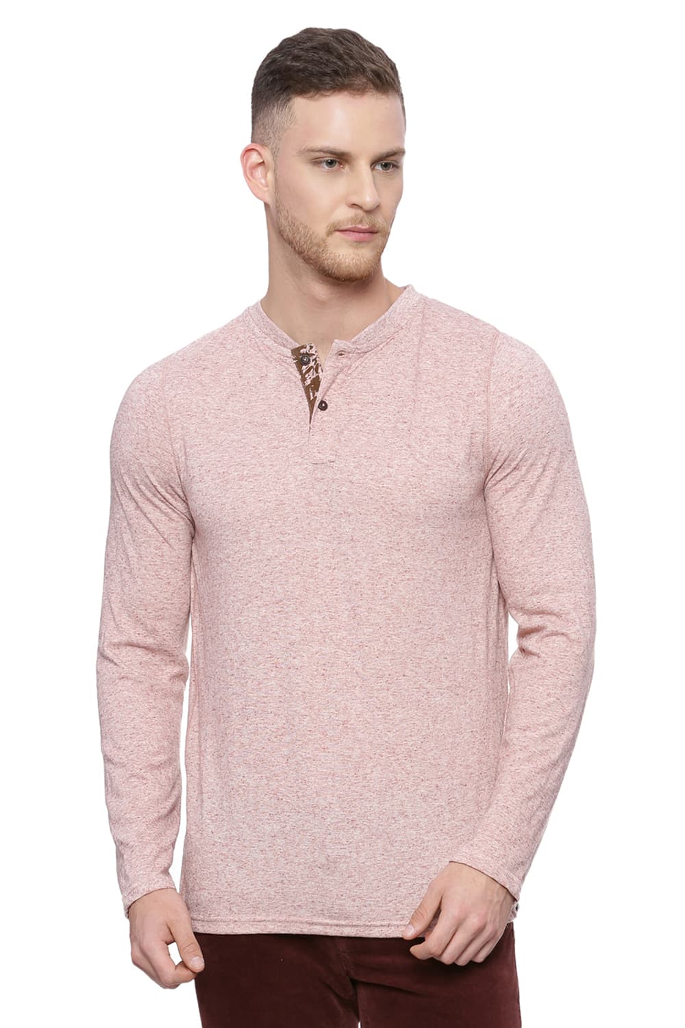 BASICS MUSCLE FIT HENLEY LONG SLEEVE T SHIRT